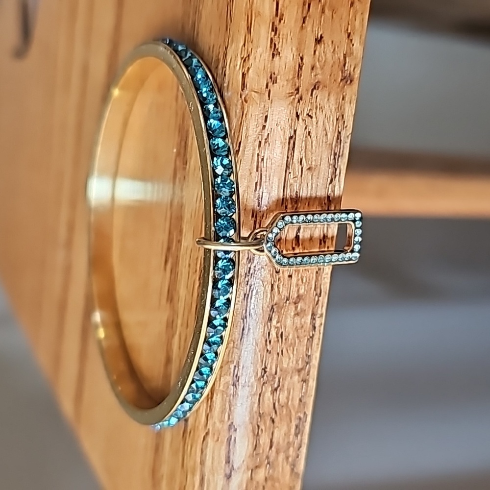 Coach Gold bangle bracelet with Aqua Rhinestones free ship!